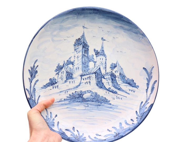 Large Albisola Italian Ceramic Hand Painted Castle Wall Plate Mediterranean Wall Decor D 13.7''