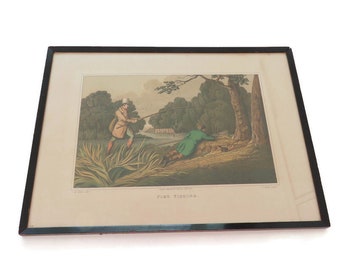 Henry Alken "Pike Fishing" Antique English Print 1820 The National Sport Of Great Britain .Gentleman's Club Decor
