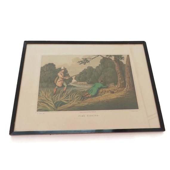 Henry Alken "Pike Fishing" Antique English Print 1820 The National Sport Of Great Britain .Gentleman's Club Decor