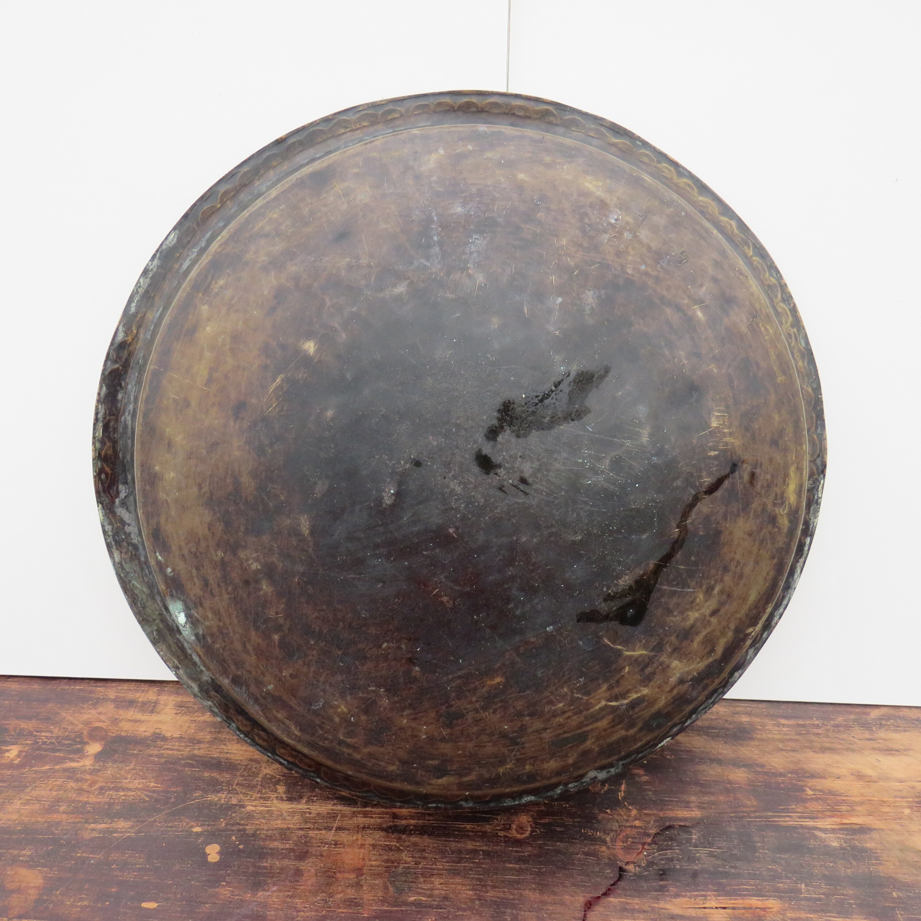 Antique French Large Farmhouse Brass Bowl Table Centrepiece 44 cm