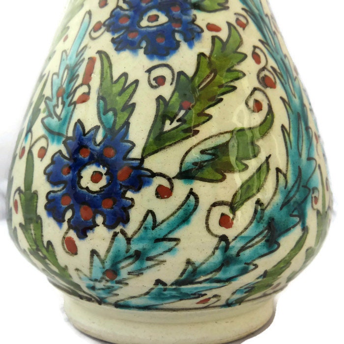 Vintage Turkish IZNIK Hand Made Ceramic Pottery Vase 26 cm high.Vintage