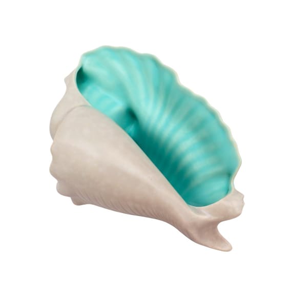 Poole Pottery Concha Shell Ornament in Twin tone Ice Blue and Mushroom, MCM Nautical Decor