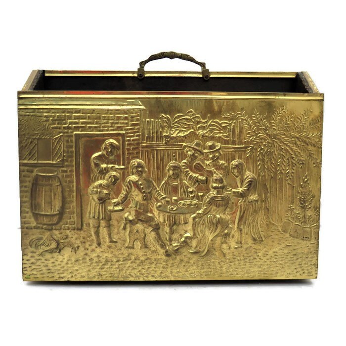 Vintage Lombard Brass Embossed Magazine Peasants Scene,Made in England