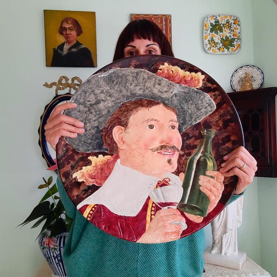 Antique Sarreguemines Majolica Wall Plate: Jolly Man Pub Decor