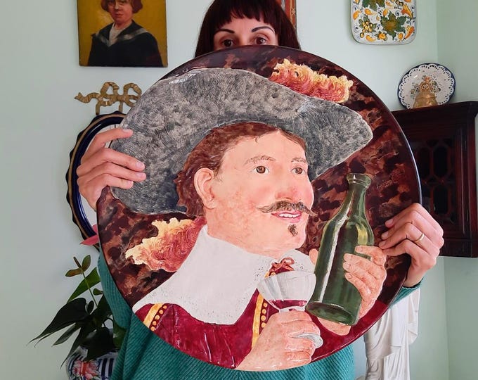 Antique Sarreguemines Majolica Wall Plate: Jolly Man Pub Decor