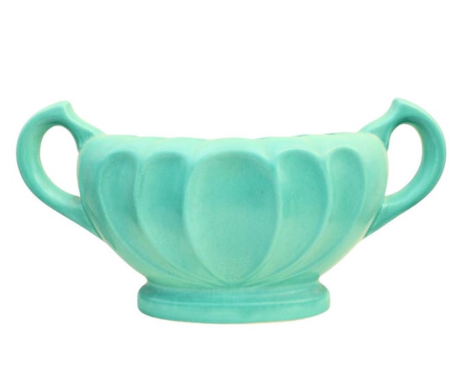 Mid-Century Turquoise Stoneware Vase: English Boat-Shaped Mantel Decor