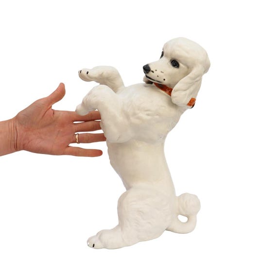 Large Mid Century British White Poodle Dog Standing 13.5 inches Tall