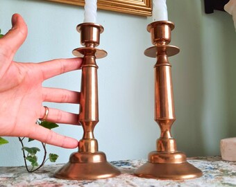Mid Century Solid Bronze Candlestick Holders Pair H 8'' Weight Over 2Kgs
