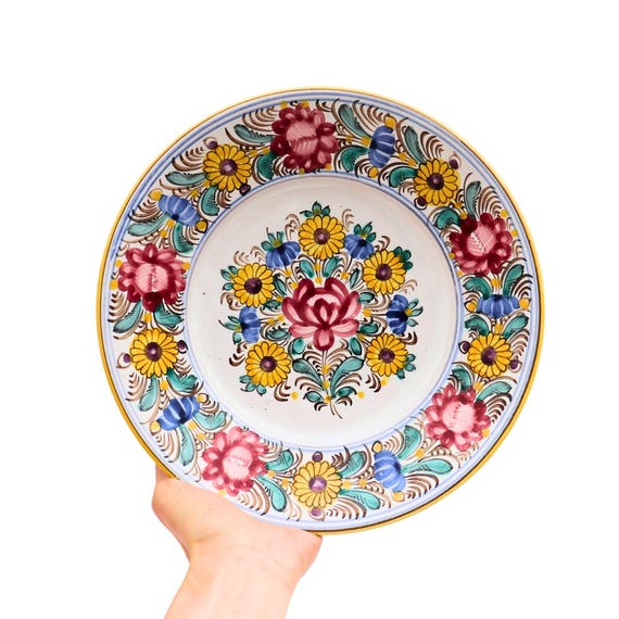 Vintage Modra Pottery Hand Painted Floral Wall Plate Made In Czechoslovakia D 27 CM Excellent Condition
