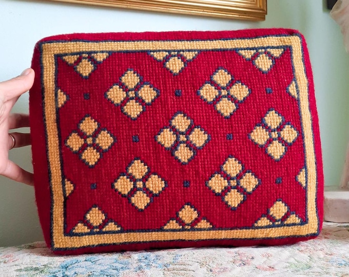 Vintage Cross Stitch Tapestry Church Kneeling Cushion, Religious Home Decor