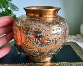 Old Chinese Brass Vase ''Four Gentleman''  Plum,Orchid  Bamboo And Chrisanthemum Signed