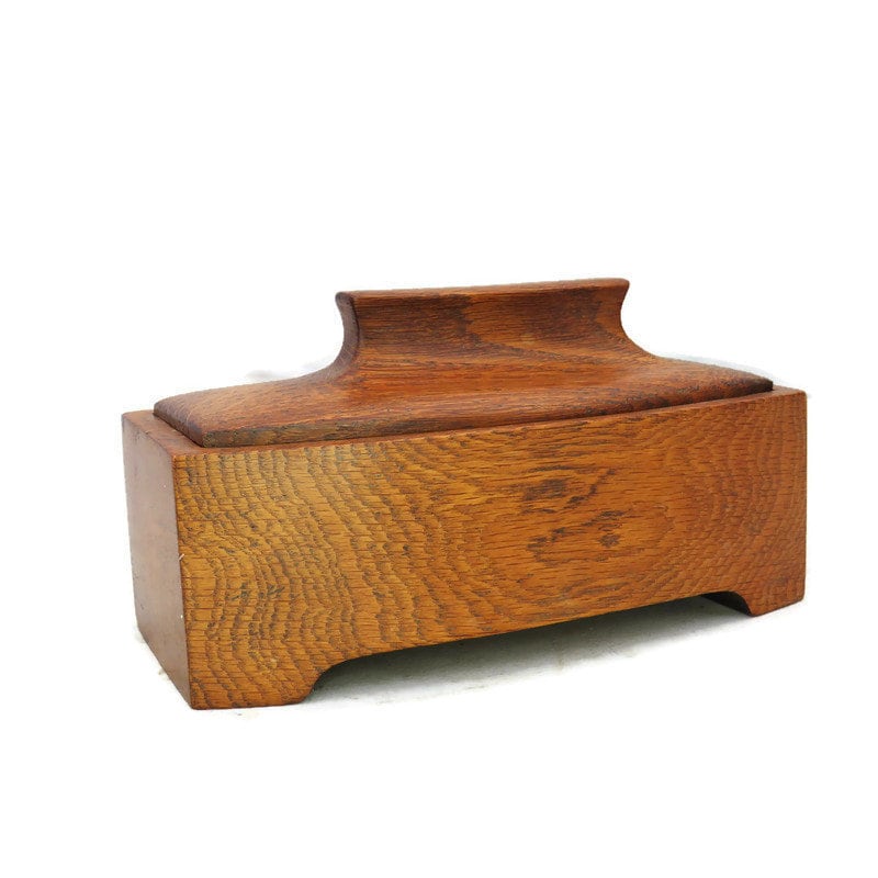 Art Deco Handcrafted Oak Trinket Box .1930's Wooden Lidded Box