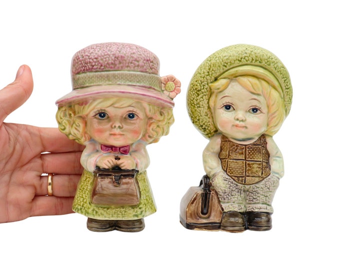 Mid Century Ceramic Boy and Girl Figurines: Vintage Nursery Decor