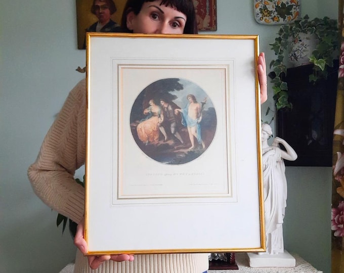 Antique Framed Stipple Engraving ''Abelard Offering Hymen to Eloisa'', after Angelica KAUFFMAN (1741-1807)  1785.