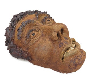 Large Grotesque Male Face Sculpture Mask 14'' H.Bizarre Ugly Man Face Sculpture