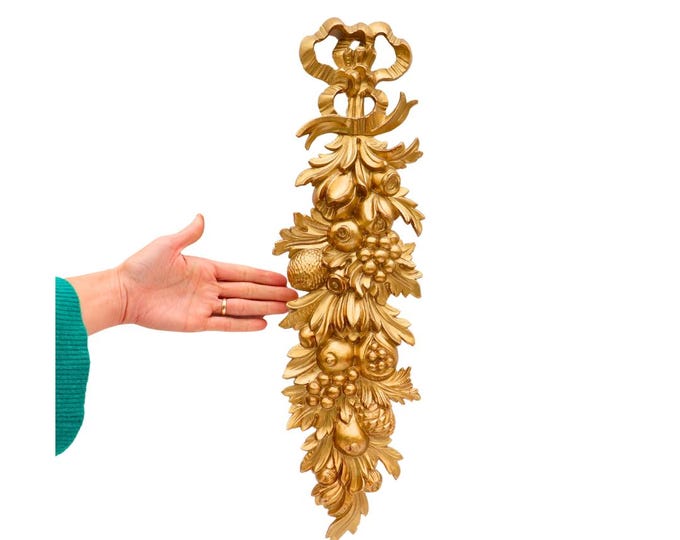 Italian Golden Fruit Swag Wall Plaque: Hollywood Regency Decor