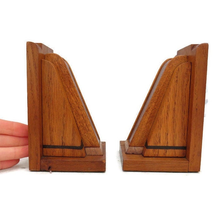 Art Deco Wooden Bookends H 6'' .Streamline Art Deco Wooden Bookends.