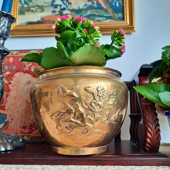 Antique Japanese Bronze Jardiniere With Birds On Branch Decoration 5.2'' Tall