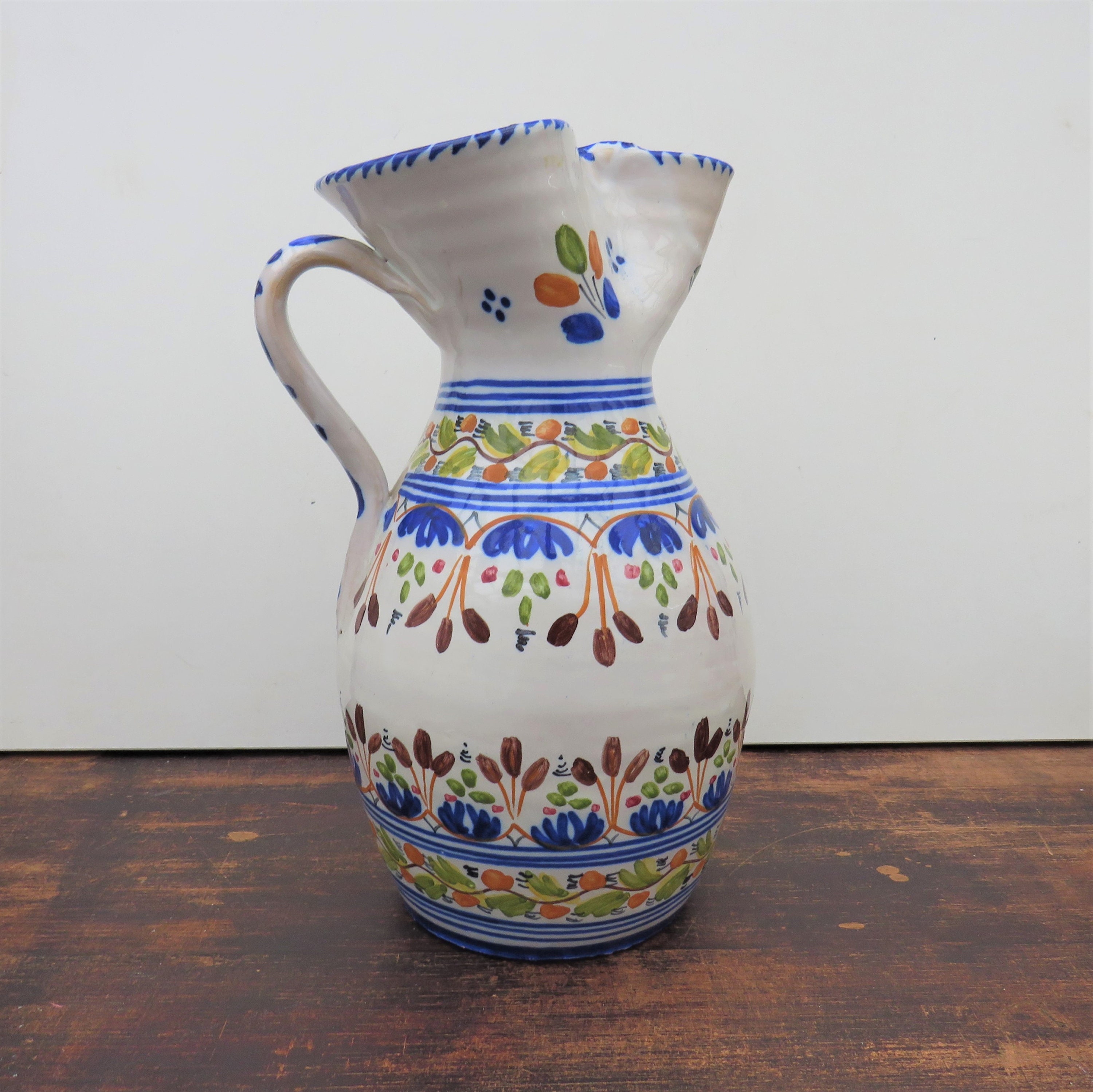 Spanish Hand Painted Ceramic Pitcher Jug .Large Spanish Pitcher