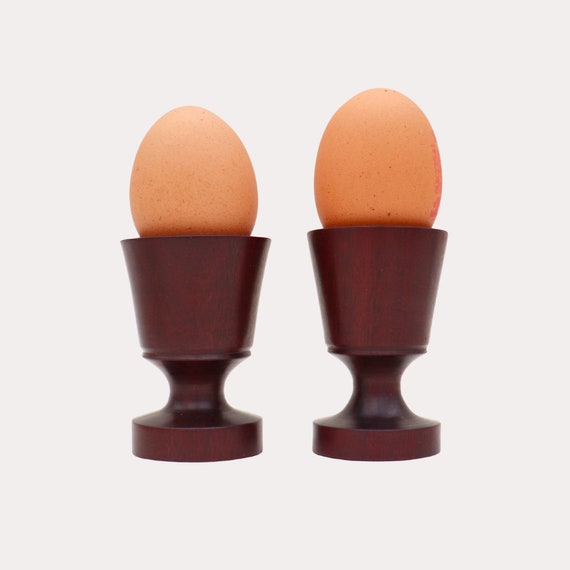 Mid Century Teak Wood Egg Cups Pair , MCM Danish Teak Wood Egg Cups, Scandinavian Egg Cups