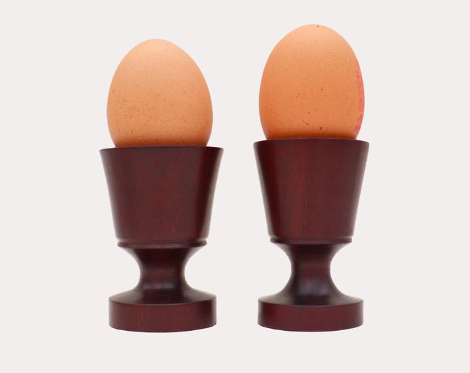 Mid Century Teak Wood Egg Cups: Danish Modern Pair