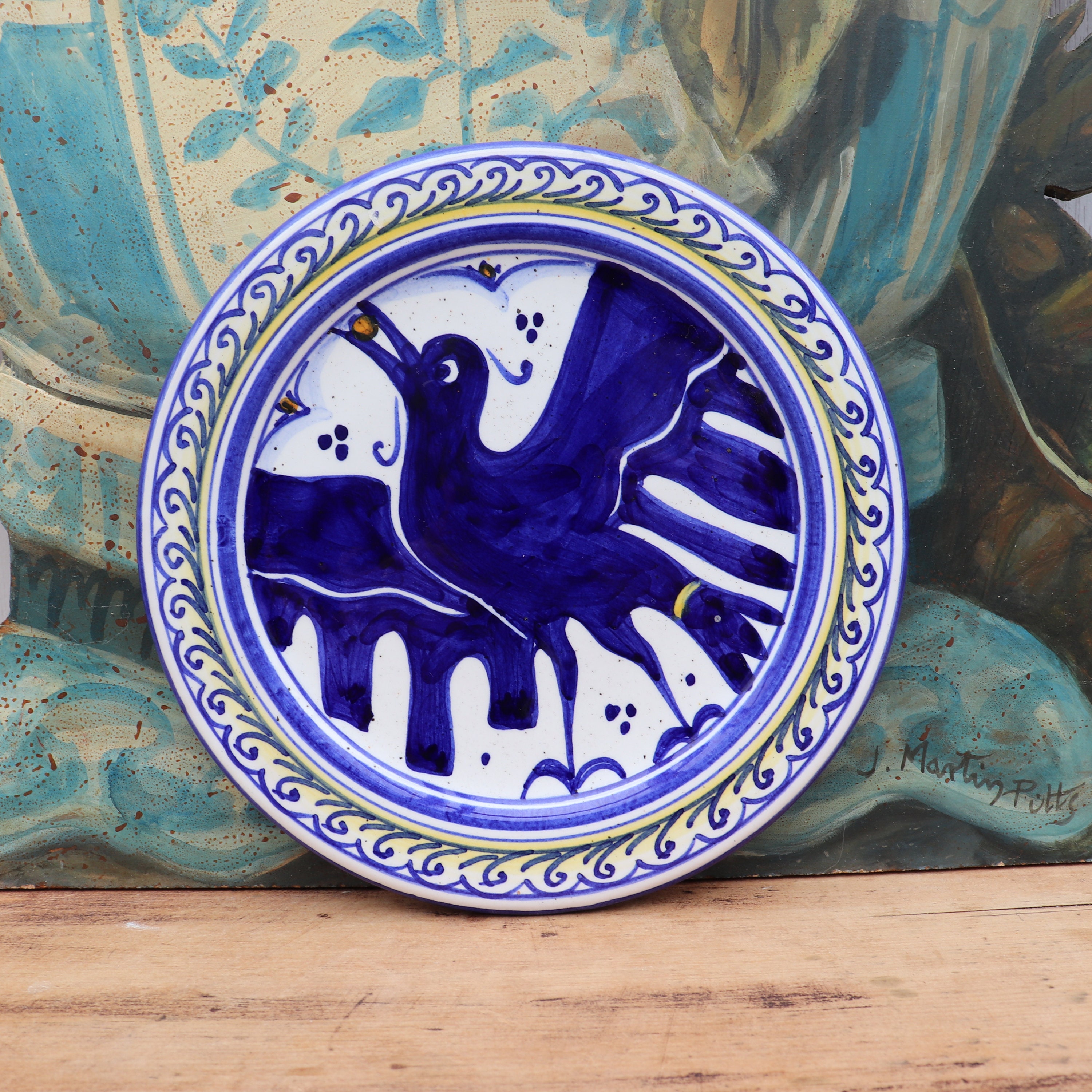 Italian Ceramic Hand Painted Wall Plate By Gemi Faenza .Mediterranean
