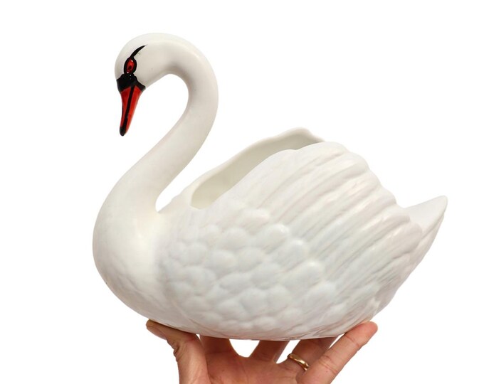 Mid Century White Ceramic Swan Planter Vase - Arthur Wood England