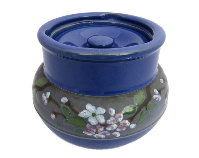 Vintage Blue Ceramic Ginger Jar: English Cherry Blossom Decor