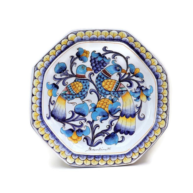 Large Italian Ceramic Wall Plate Bowl With Hand Painted Birds