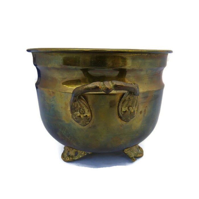Brass Plant Pot, Footed Planter, Small Brass Planter, Antique Brass
