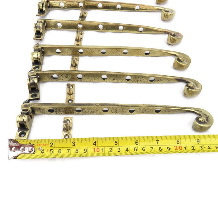 Reclaimed Large Antique Solid Brass 10'' inch Window Stay Monkey Tail