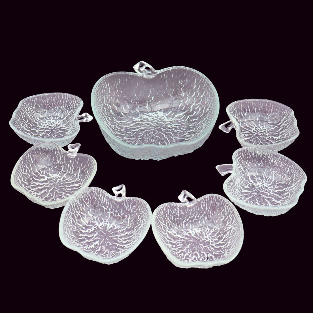 Mid Century Italian Covetro Glass Apple Dishes Set , Retro Apple Shaped