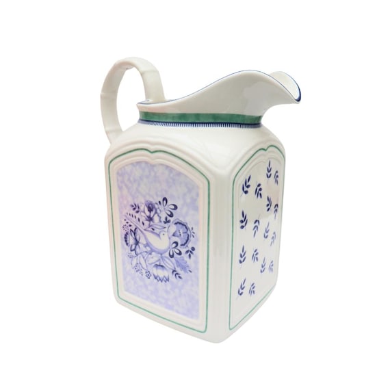 Large Villeroy and Boch Porcelain Jug with Floral and Birds Decoration, 80's Villeroy & Boch Jug