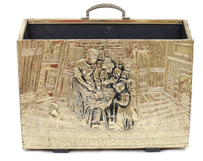 Vintage Lombard Brass Embossed Magazine Rack - Made in England