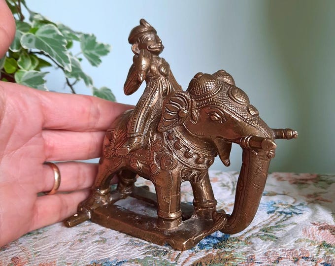 Antique Indian Brass Temple Toy Royal Rider On Elephant Solid Brass Finely Casted