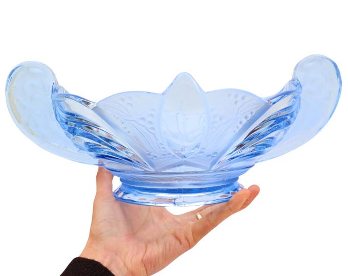 Art Deco Blue Pressed Glass Bowl by Brockwitz, Fritz Scheiner Design