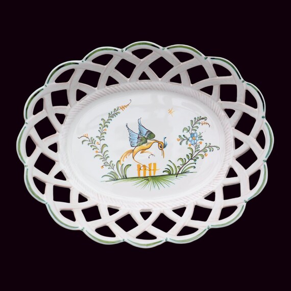 French Ceramic Hand Painted Ceramic Bowl With Ave Phoenix Decoration By Martres Tolosane .