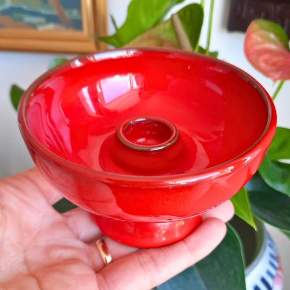 MCM Red Ceramic Candleholder By Ernestine Italy C 1970's.