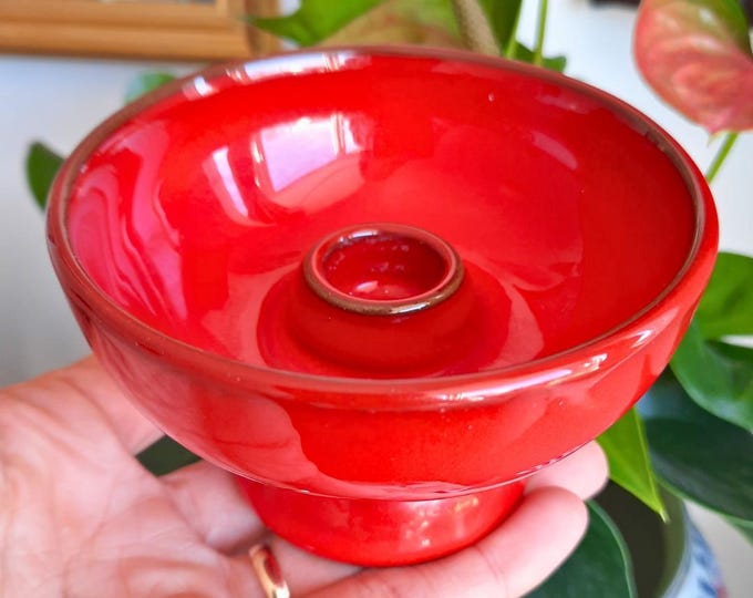 MCM Red Ceramic Candleholder By Ernestine Italy C 1970's.