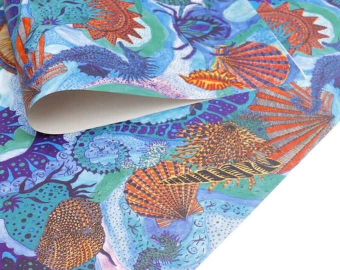 Vintage 1995 Seahorse Gift Wrapping Paper By Catherine Brighty For Brighteyes. Free UK Shipping. New Old Stock Eco Friendly Wrapping paper