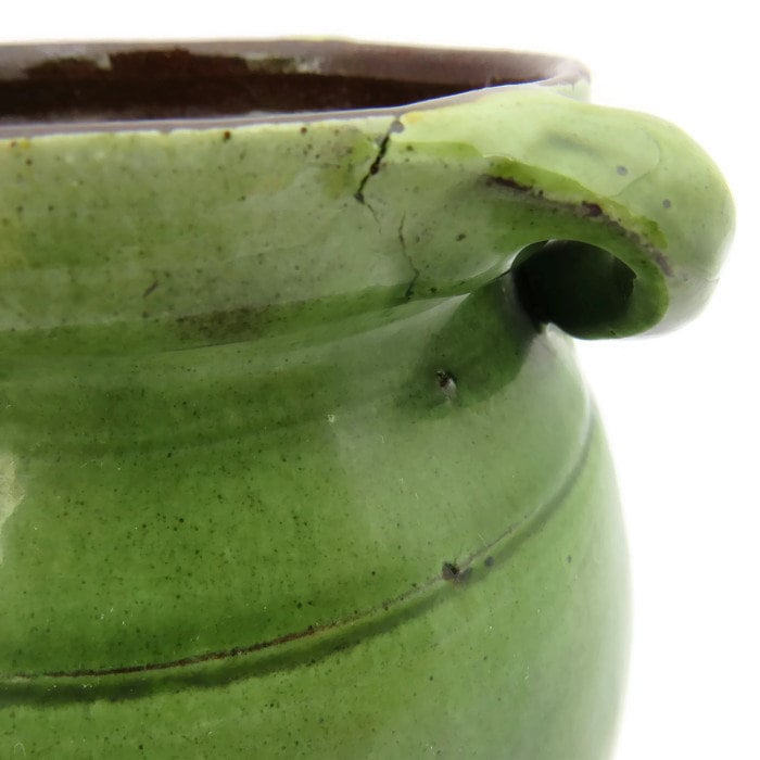 Antique Arts And Crafts Green Glazed Pottery Vase With Twisted handles