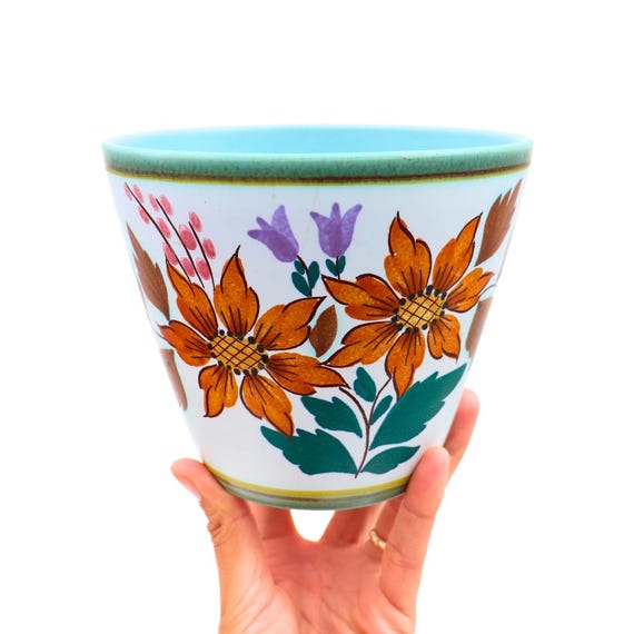 Vintage Gouda Pottery Holland Floral Planter H 5.5''