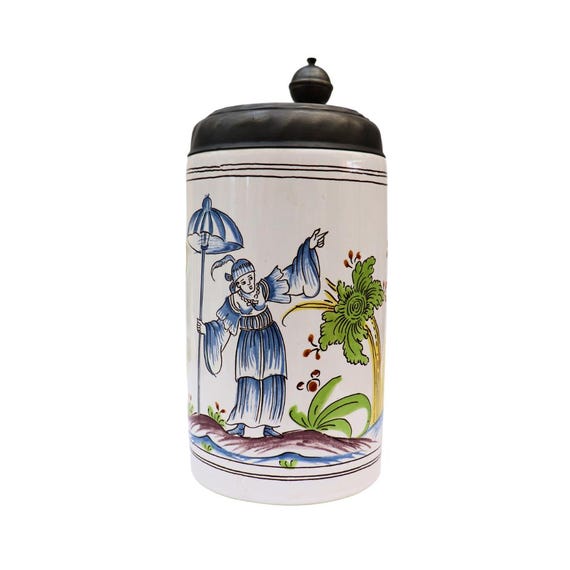 Vintage Ceramic German Beer Mug With Chinoiserie Decoration, 1992 König Pilsener Stein Complete with Certificate 1 Litre