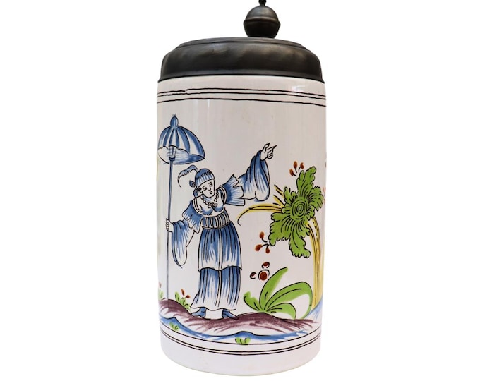 Vintage König Pilsener Beer Stein: German Ceramic Chinoiserie Mug