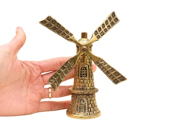 Vintage Brass Windmill Hand Bell Moving Blades, Brass Decor, Gift For Teacher