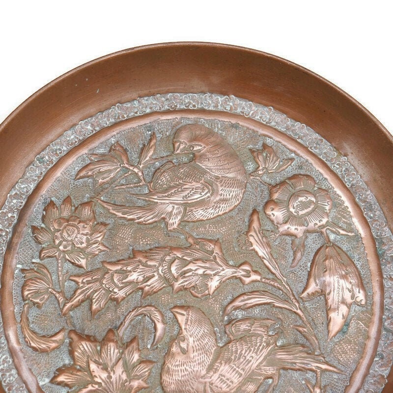 Middle Eastern Embossed Copper Wall Hanging Tray D 8.7''