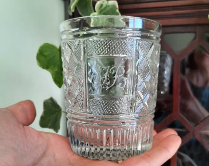 Antique Georgian Strawberry Cut Glass whiskey Tumbler with Ground Pontil Initials JR Early 1800's