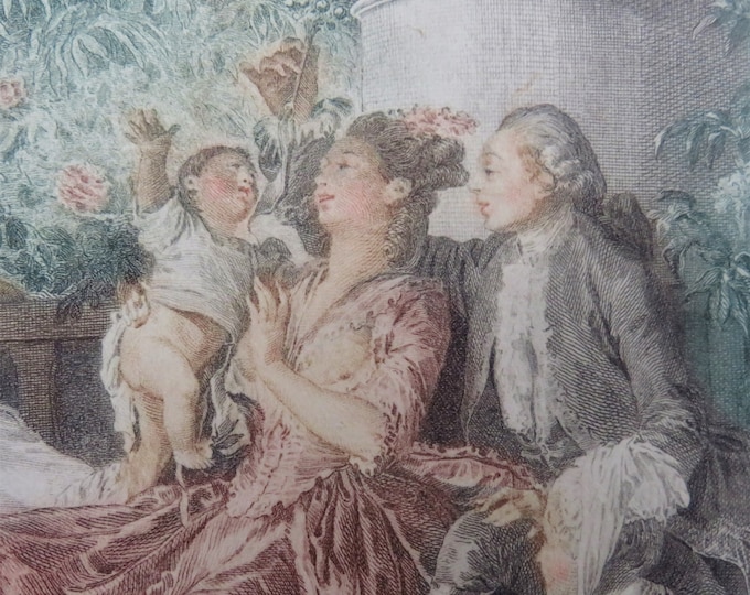 Antique Etching: Les Delices de la Maternite, Moreau Le Jeune, c1800s