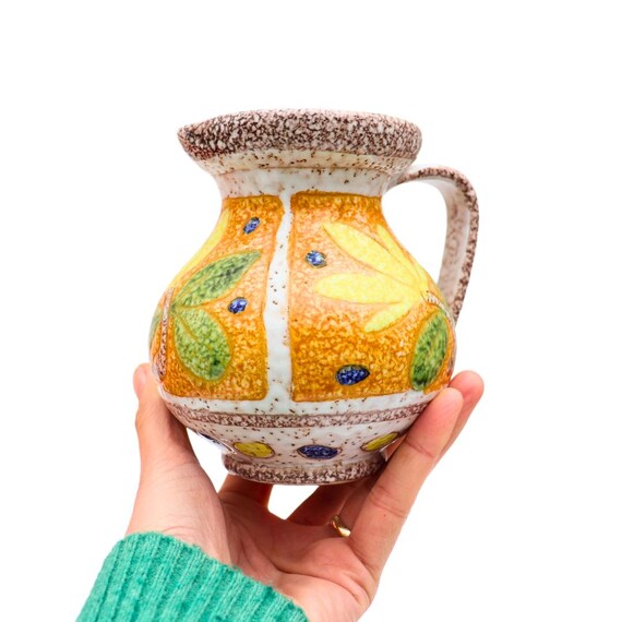 Small Mid Century Italian Pottery Pitcher-Jug by  Fratelli Fanciullacci with Floral Decoration