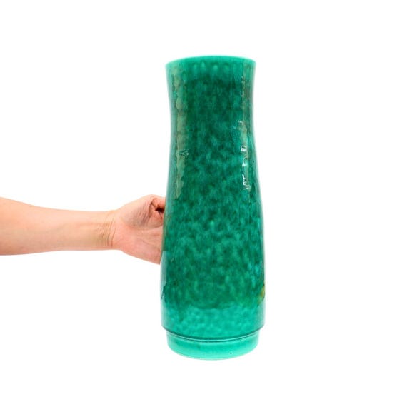 Tall 80's Mid Century Modern Style Poole Pottery Studio Vase In Green 15.5 '' High RARE